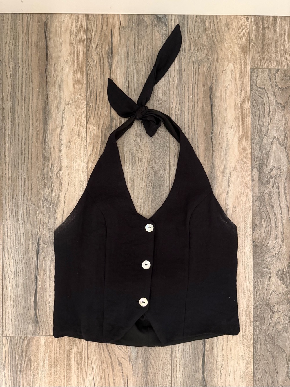 H&M Black Halter Tie-Back Button Front